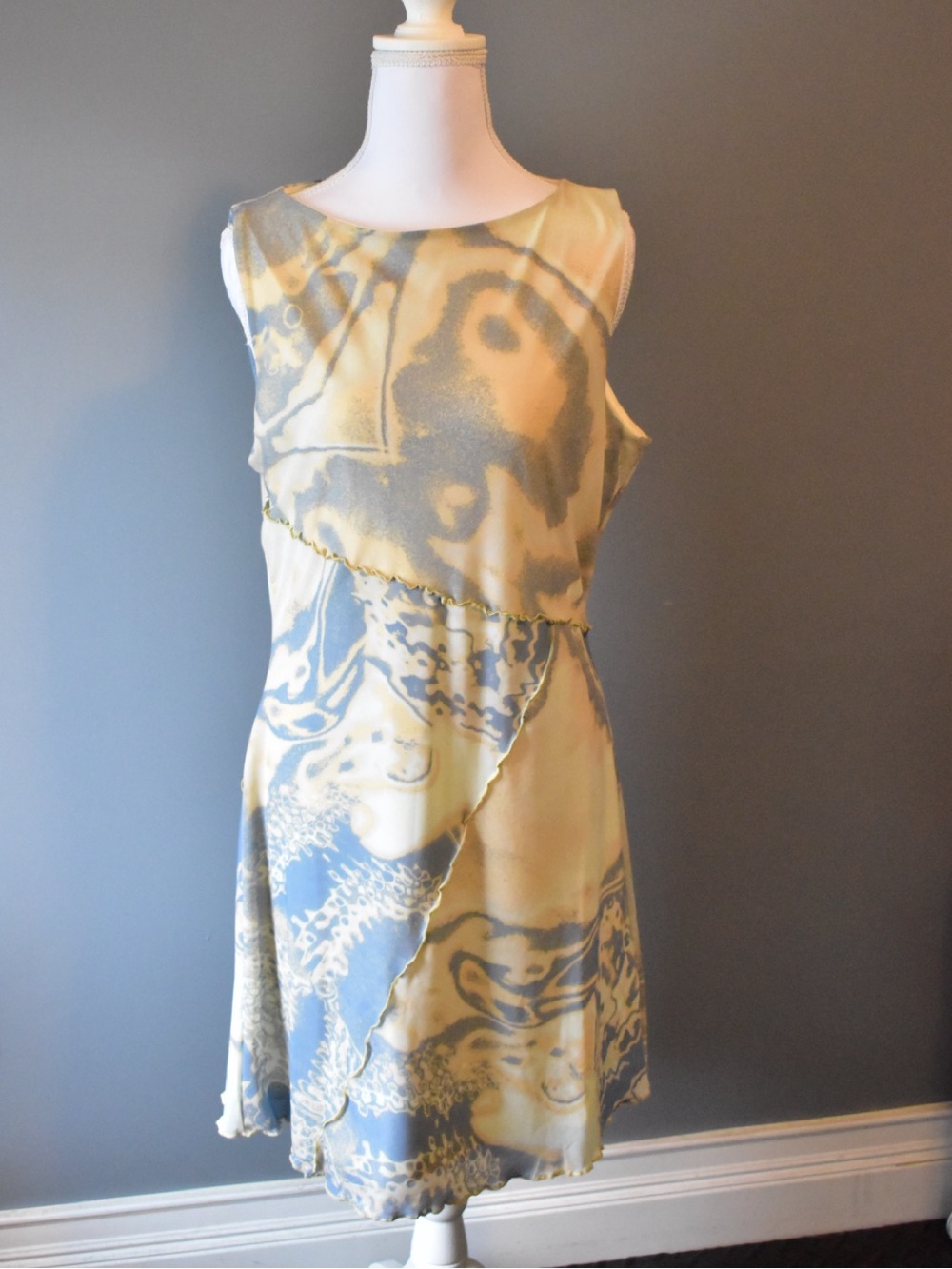 Vans Sleeveless Yellow and light blue Printed A-Line Dress
